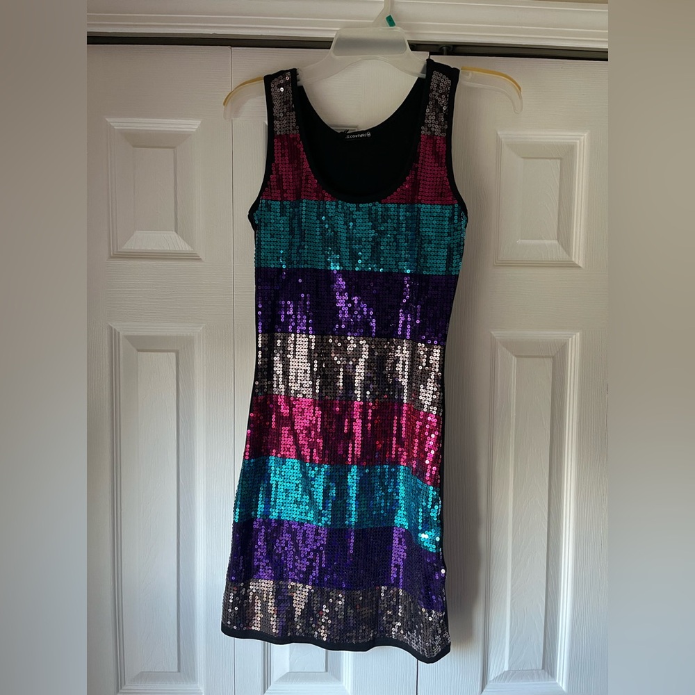 Sequin party dress, size M (pink, purple, silver, turquoise)